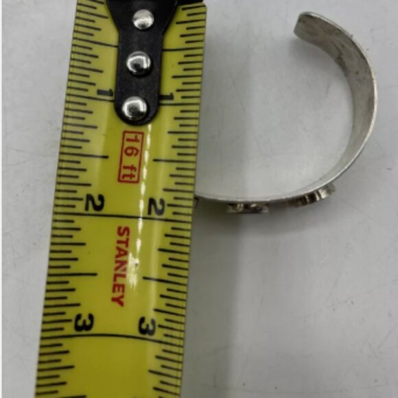 Sterling Silver Three Color Round Stone Cuff Bracelet Modernist Navajo Signed - Picture 7 of 9